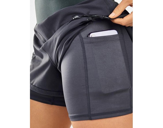 Double Layered High Waist Yoga Shorts With Pocket Workout   Shorts