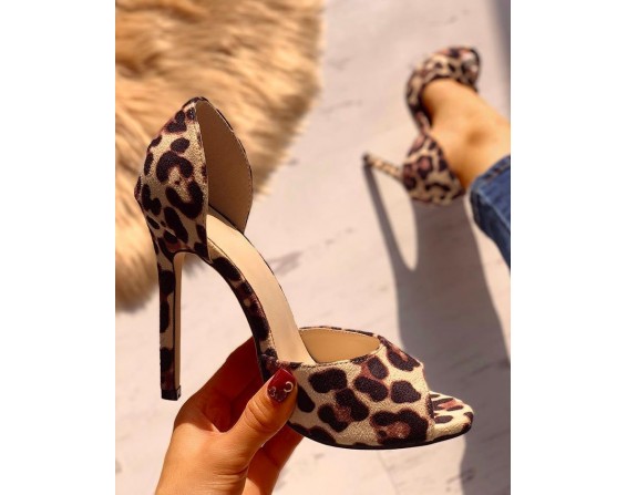 Leopard Sue  Thin Heeled Sandals