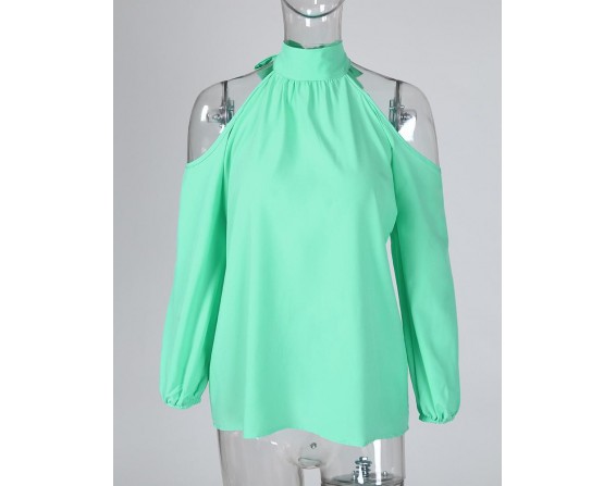 Cold Shoul r Lantern Sleeve Casual Blouse