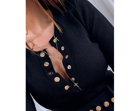 Button  sign Long Sleeve Casual Blouse