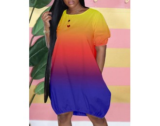 Ombre Colorblock Short Sleeve T shirt Dress