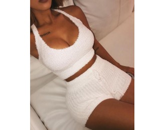 Solid Spaghetti Strap Crop Top   Short Sets