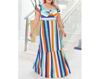 Pl  Size Striped Colorblock Short Sleeve Maxi Dress