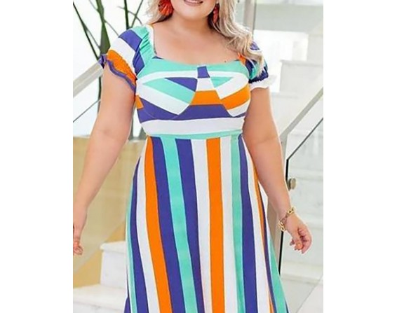 Pl  Size Striped Colorblock Short Sleeve Maxi Dress