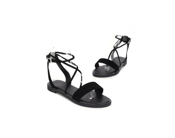 Solid Round-toe Cross  age Flat Sandals