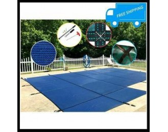 16x32 ft Inground  Safety Blue Mesh Winter Protection Screen Left Step
