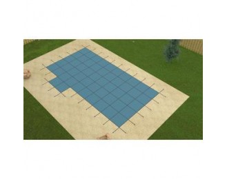 16' x 32' Blue Value X SOLID Swimming Pool Safety Cover w/ Left 4 x 8 Step