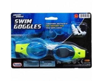7 inches Swim Goggles with Nose & Ear Plugs on Card, 4 Assorted Colors,